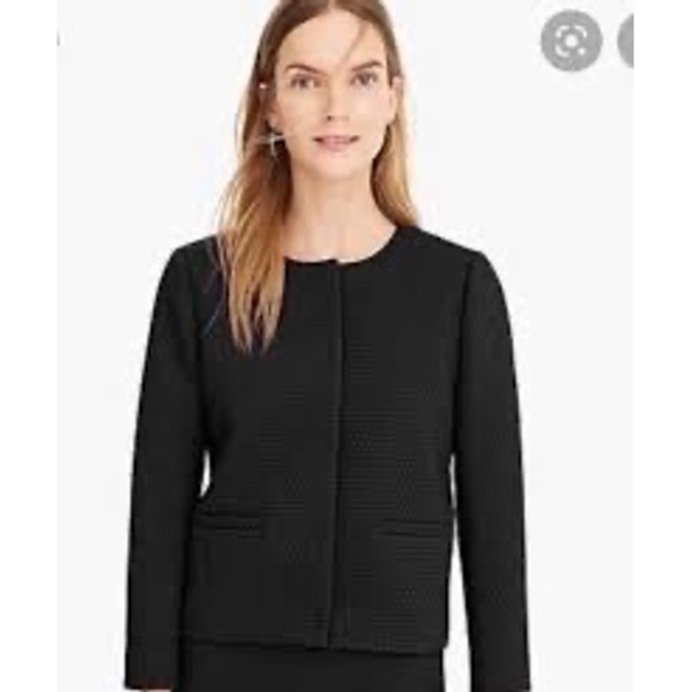 J.Crew Black Textured Matelasse‎ Collarless Blazer Jacket Size 8 Open Front